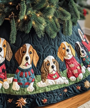 Beagle Festive Fun Quilted Holiday Tree Skirt — Playful Dog-Themed Christmas Tree Skirt To Brighten Seasonal Decor