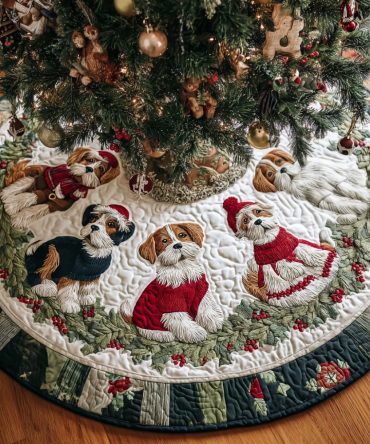 Beagle Yuletide Joy Quilted Christmas Tree Skirt — Premium Holiday Tree Base Decor, Soft Quilting, Festive Accent For Home & Gifts