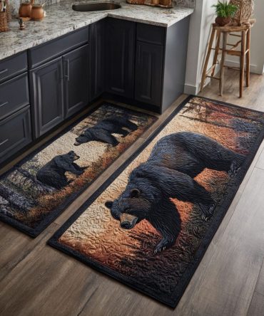 Bear Haven Kitchen Rug - Cozy Cabin Area Mat, Plush Low-Profile Comfort, Quick-Dry Washable Surface And Slip-Resistant Grip