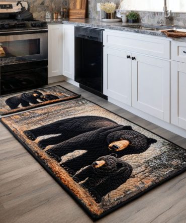 Bear Meadow Kitchen Rug - Rustic Wildlife Accent Mat, Durable Low-Profile Non-Slip Surface, Machine-Washable Cabin Décor