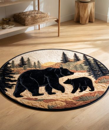Mountain Trail Bear Circular Rug - Rugged Outdoor-Style Round Area Rug, Plush Yet Durable, Water-Resistant Finish For Patio, Lodge & Hall