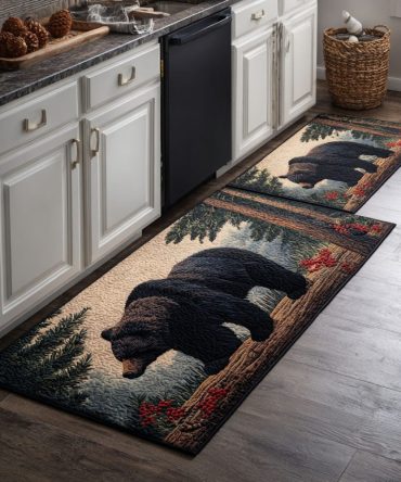 Rustic Bear Valley Kitchen Rug - Durable Non-Slip Cabin Floor Mat, Easy-Care Washable Accent Rug For Kitchens & Entryways