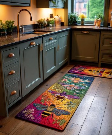 Bee Garden Kitchen Runner Rug - Charming Floral & Bee Design, Non-Slip, Machine Washable, Durable Welcome Mat For Kitchens