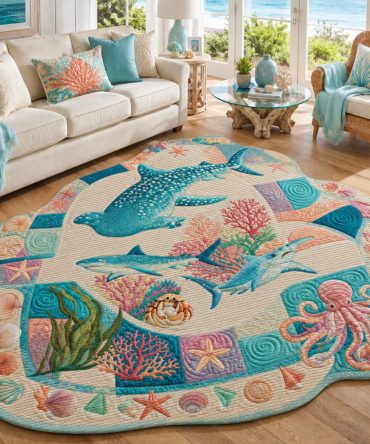 Beneath The Surface Deep Ocean Rug — Mysterious Subsurface Design, Custom-Shaped Durable Area Rug, Soft Low-Pile For Bedrooms & Playrooms