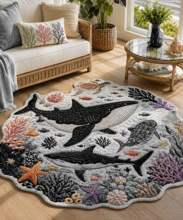 Beneath The Waves Undersea Adventure Rug — Custom-Shaped Ocean Scene, Plush Comfortable Play Rug With Non-Slip Backing For Kids' Rooms