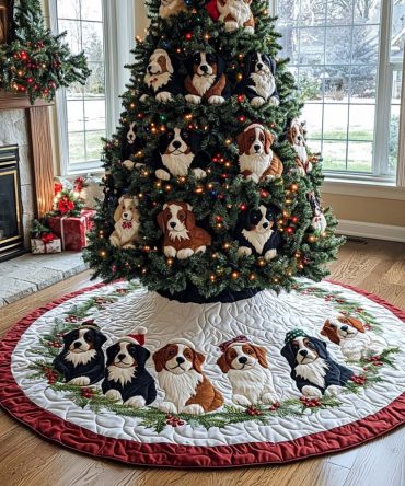 Bernese Blessing Quilted Holiday Tree Skirt — Charming Dog-Themed Plush Base Cover For Christmas, Perfect Gift For Bernese Lovers