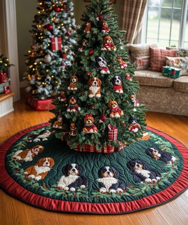 Bernese Christmas Quilted Tree Skirt — Premium Plush Bernese Dog Base Cover For Holiday Trees, Warm Festive Home Accent & Gift