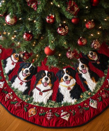Bernese Delight Quilted Christmas Tree Skirt — Charming Alpine Holiday Base Cover With Soft Quilting For Festive Gift Displays