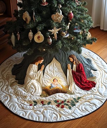 Bethlehem Peace Quilted Christmas Tree Skirt – Traditional Nativity Design, Cozy Quilting For Faith-Focused Homes