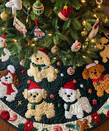 Bichon Snowflake Magic Quilted Tree Skirt — Elegant Bichon Frise Christmas Tree Skirt With Snowflake Motif, Quilted & Machine Washable
