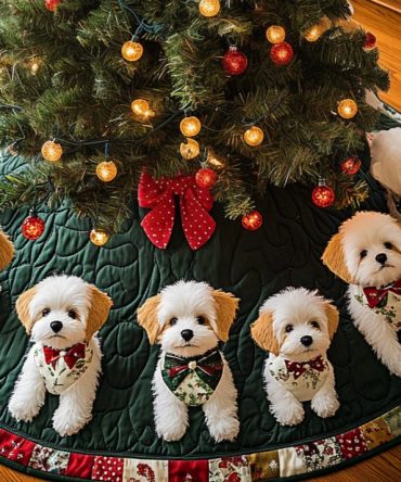 Bichon Winter Wonderland Quilted Tree Skirt — Premium Holiday Decor With Snowy Embroidery, Soft Cotton-Blend & Easy Care