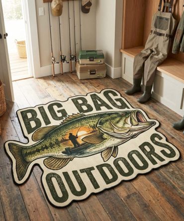 Big Bass Collector Rug — Oversized Bass-Shaped Area Rug For Statement Rooms, Durable Low-Profile Pile, Slip-Resistant, Perfect For Man Caves