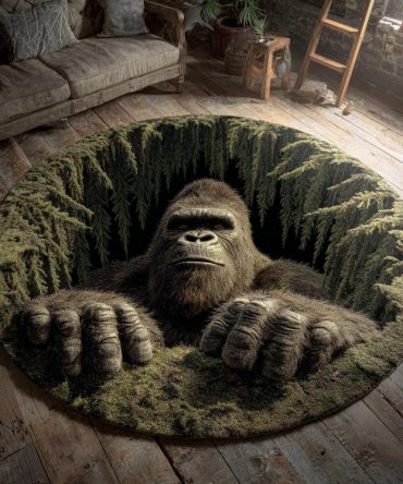 Bigfoot Abyss Dark Round Rug — Deep-Tone Statement Area Rug For Living Room Or Den, Fade-Resistant, Non-Slip & Heavy-Duty Construction