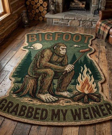 Bigfoot Camp Themed Rug — Custom-Shaped Kids Area Rug, Plush & Durable For Playrooms, Non-Slip Backing, Easy Maintenance, Whimsical Design