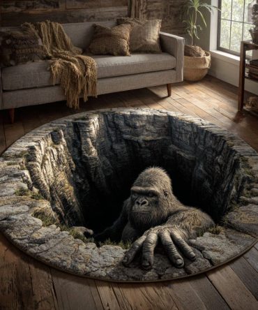 Bigfoot Gaze Premium Round Rug — Rustic & Soft Area Rug For Family Rooms Or Cabins, Non-Slip Backing, Plush Yet Durable Flooring Accent