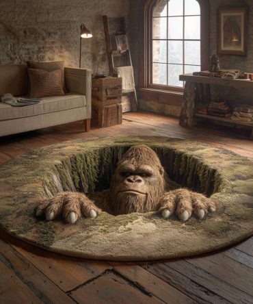 Bigfoot Lair Rustic Round Rug — Heavy-Duty Lodge-Style Area Rug For Cabin, Entryway Or Living Room, Non-Slip & Durable Texture