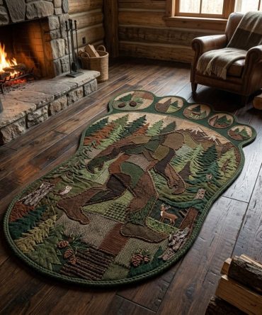 Bigfoot Trail Custom Rug — Outdoor-Inspired Shaped Area Rug, Tough Low-Maintenance Floor Accent For Cabin, Patio & Playroom