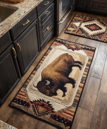 Bison Spirit Kitchen Rug — Rustic Bison Print Area Rug, Non-Skid Durable Mat For Cabin, Farmhouse & Country Kitchen Decor
