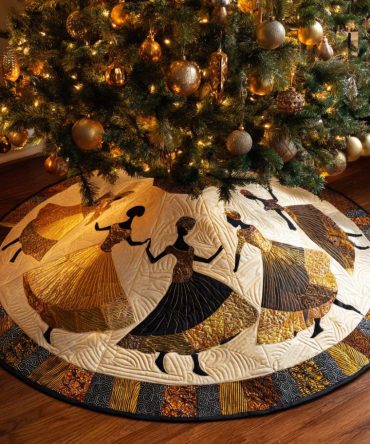 Merry Circle Quilted Tree Skirt — Playful Round Pattern, Cozy Quilting, Universal Fit For Real & Artificial Christmas Trees