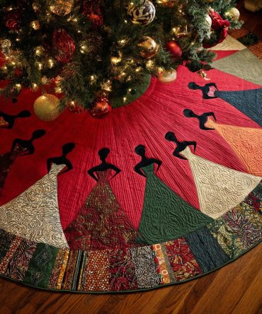 Scarlet Elegance Quilted Christmas Tree Skirt — Deep Red Sophistication, Refined Stitching, Classic Holiday Centerpiece