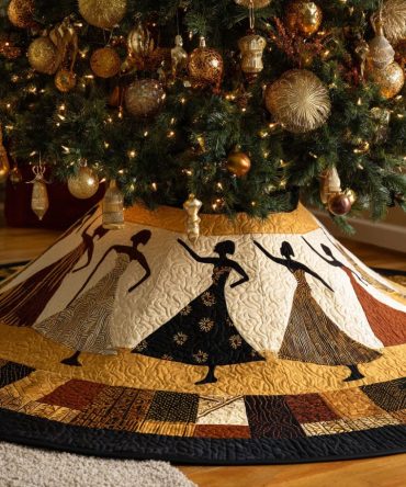Golden Jubilee Quilted Christmas Tree Skirt — Luminous Gold Accents, Elegant Patchwork, Premium Holiday Ornament Base