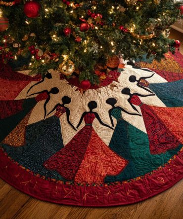 Ruby Harmony Quilted Christmas Tree Skirt — Bold Red & Patterned Panels, Luxe Quilting, Statement Holiday Décor Accent