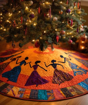 Terra Dance Quilted Tree Skirt — Vibrant Earth-Tone Holiday Base With Cultural Motifs, Soft Quilting, Gift-Ready Décor