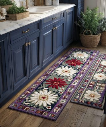 Blooming Grace Floral Runner — Elegant Soft Plush Kitchen Mat, Non‑Slip Backing And Machine Washable For Easy Care