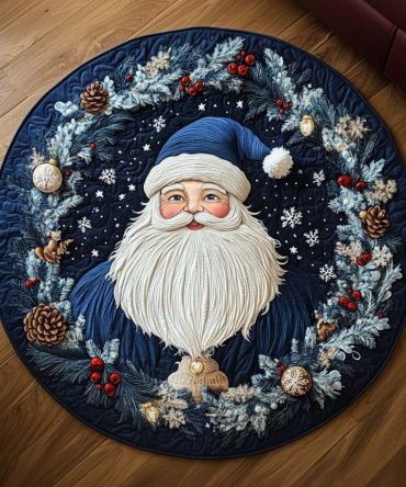 Blue Santa Charm Round Area Rug — Unique Blue Santa Circular Accent Rug, Plush, Cozy, Non-Slip, Stylish Holiday Statement Piece