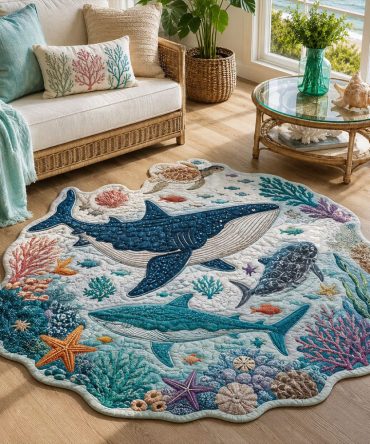 Blue Tide Majesty Wave Rug — Elegant Custom-Shaped Coastal Area Rug, Deep Blue Ocean Waves, Durable Low-Pile & Non-Slip For Home Décor
