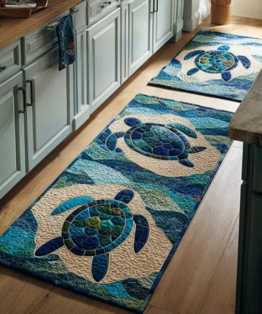 Blue Water Shell Kitchen Rug — Nautical Shell Print Runner, Non-Slip Backing, Fade-Resistant, Machine Washable For Beachy Interiors