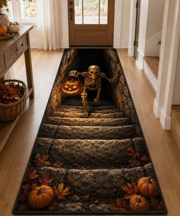 Bone Pit Macabre Runner Rug — Gruesome Gothic Hallway & Entryway Accent, Durable Non-Slip Low-Profile Design, Machine-Washable Mat
