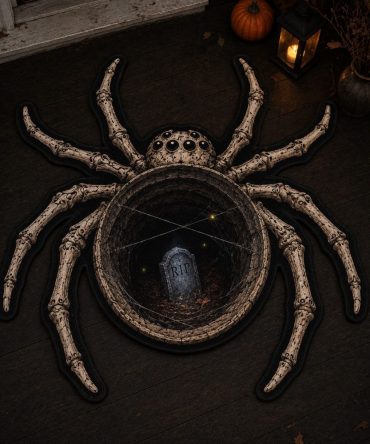 Bone Spider Gothic Rug — Custom-Shaped Spooky Floor Accent For Halloween Entryway, Living Room & Themed Decorations
