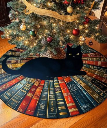 Book Circle Quilted Christmas Tree Skirt — Literary-Themed Holiday Decor, Quilted Tree Base For Book Lovers