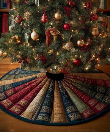 Book Haven Quilted Christmas Tree Skirt — Cozy Literary Holiday Décor, Quilted Tree Base For Readers And Book-Lovers