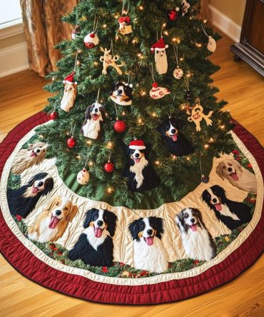 Border Collie Quilted Christmas Tree Skirt — Charming Holiday Decor For Dog Lovers, Plush Texture & Easy Attachment