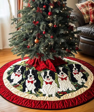 Border Collie Quilted Holiday Tree Skirt — Designer Christmas Tree Skirt For Border Collie Fans, Soft, Durable & Machine-Washable