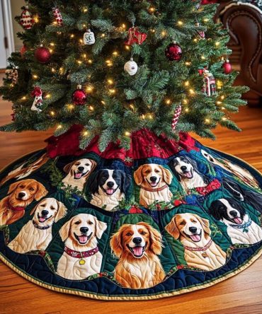 Border Collie Joy Quilted Christmas Tree Skirt — Cheerful Dog-Themed Holiday Accent, Plush Quilting & Simple Closure