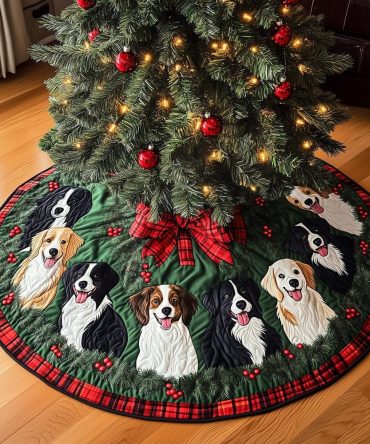 Border Collie Noel Quilted Christmas Tree Skirt — Classic Holiday Dog Tree Skirt, Soft Quilting, Durable & Easy-Care