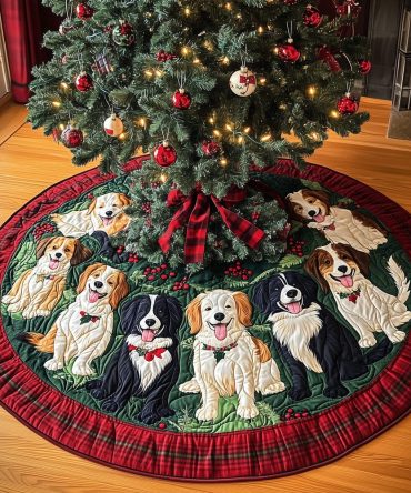 Border Collie Yuletide Quilted Tree Skirt — Elegant Holiday Dog-Themed Tree Skirt, Premium Quilt Finish, Soft & Easy-Care