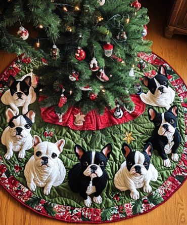 Boston Terrier Santa Paws Quilted Tree Skirt — Festive Santa Dog Design, Charming Christmas Base For Trees In Pet-Loving Homes