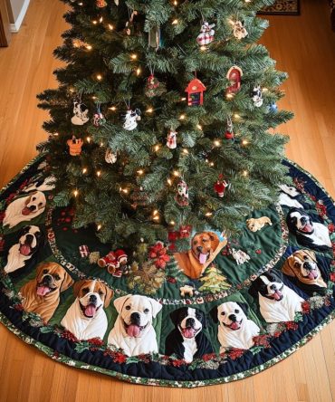 Boxer Christmas Bliss Quilted Tree Skirt — Festive Boxer Dog Holiday Décor, Plush Quilting & Durable Finish For Family Celebrations
