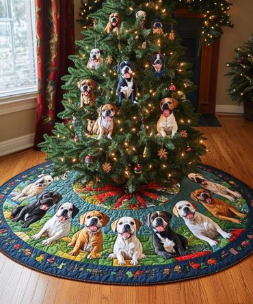 Boxer Holiday Magic Quilted Tree Skirt — Festive Canine Christmas Décor, Plush Quilting & Durable Construction For Yearly Celebrations