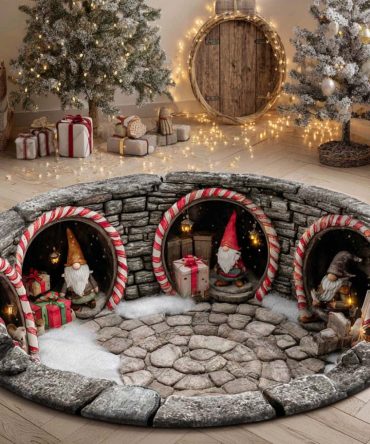 Brick Archway Round Area Rug — Gnome Pit Accent Carpet For Entry & Hearth, Distressed Brick Print, Plush Comfort, Non-Skid Backing