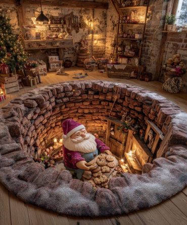 Brick Spiral Gnome Chamber Round Rug — Whimsical Gnome-Themed Round Carpet With Cozy Brick Cottage Design