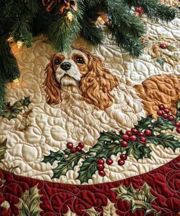 Bright Quilted Spaniel Christmas Tree Skirt — Vibrant Dog Holiday Design, Plush Festive Home Décor & Perfect Seasonal Gift