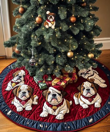 Bulldog Blessing Quilted Christmas Tree Skirt — Charming English Bulldog Holiday Decor, Soft Quilting & Stylish Accent