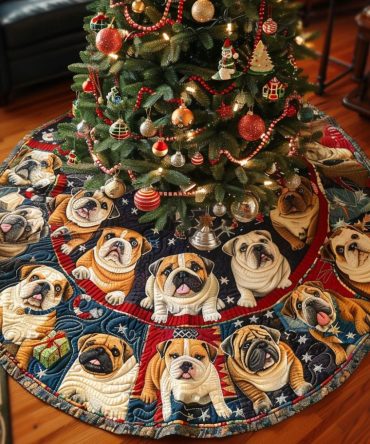 Quilted Bulldog Christmas Spirit Tree Skirt – Festive Holiday Decor With Detailed Dog Motif, Plush Cotton-Blend, Easy Install & Care For Seasonal Use