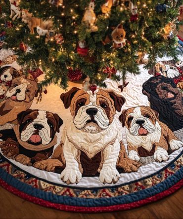 Bulldog Heart Quilted Christmas Tree Skirt — Heartfelt Dog Lover Holiday Accent, Durable Quilting & Perfect Gift Idea