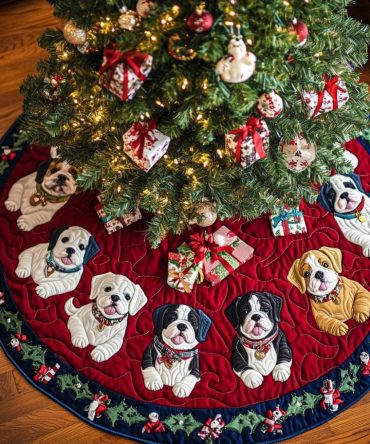 Bulldog Joy Quilted Christmas Tree Skirt — Joyful Holiday Dog Decor With Plush Quilting, Perfect For Bulldog Lovers & Gift Giving